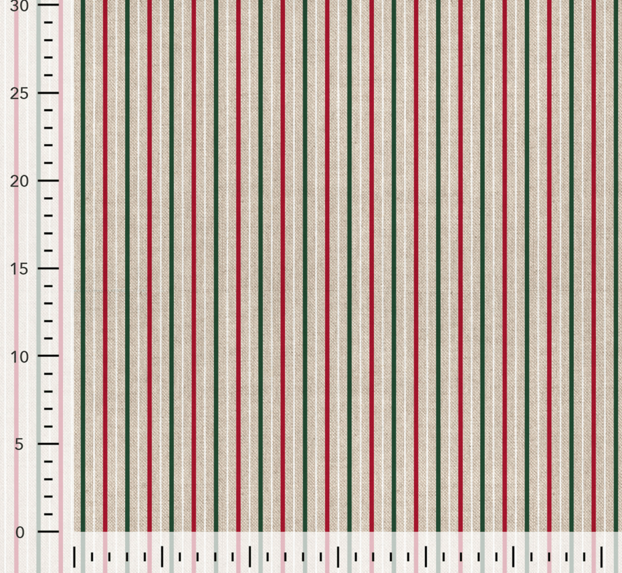 Kerststof rode groene strepen linnenlook