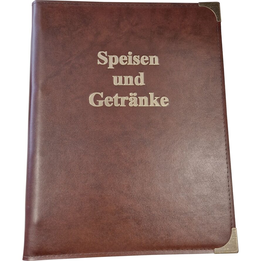 Speisekarte, Metallecken gold A4, hellbraun