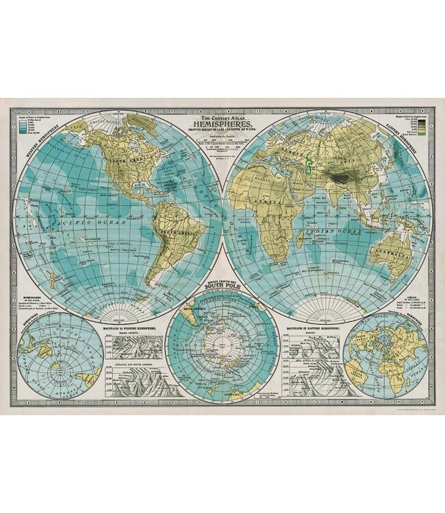 Cavallini Papers & Co - Hemispheres Map - Wrap/Poster