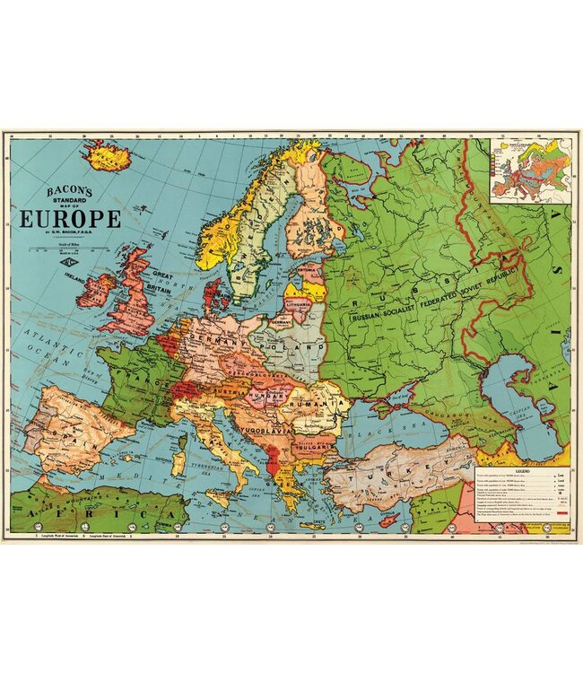 Cavallini - Europa Mapa 3 - Papel Regalo/Póster