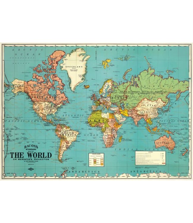 Cavallini - Mapa del Mundo 4 - Papel Regalo/Póster