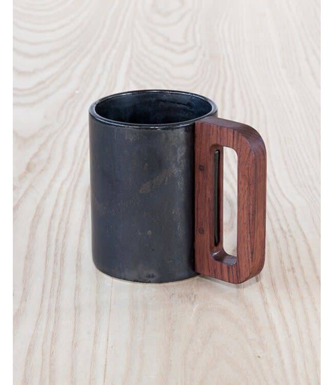 Matimañana - Taza Negra Mate Con Asa de Madera