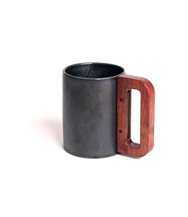 Matimañana - Taza Negra Mate Con Asa de Madera