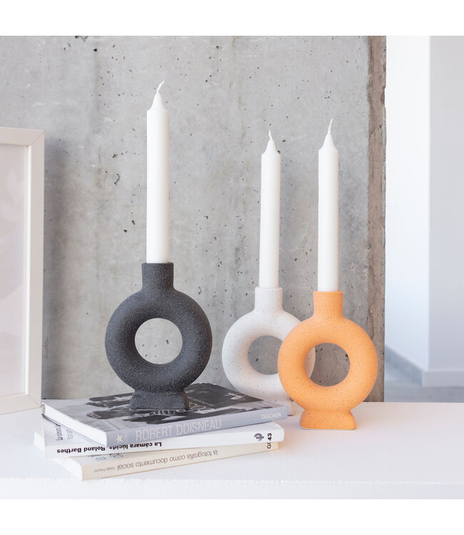 Helio Ferretti Helio Ferretti - Black Oval Ceramic Candle Holder - Hand Painted
