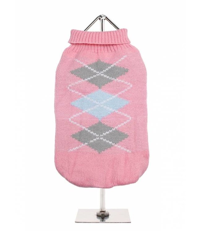 Urban Pup Urban Pup Baby Pink / Grey Argyle Sweater