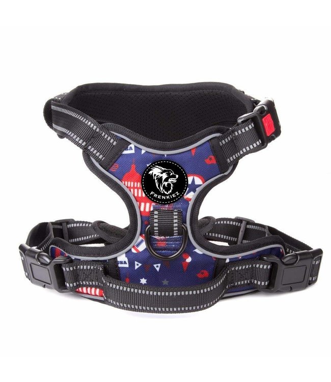 Frenkiez Frenkiez reflective no pull lockable dog harness printing blue ( XSMALL)