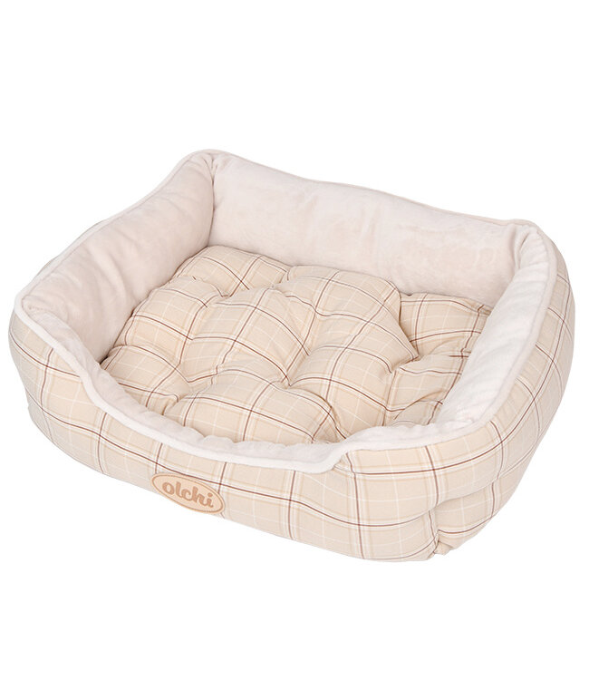 Olchi Olchi Check Square Bed hondenmand beige