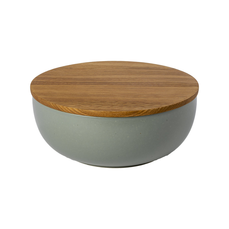 Serving bowl with oak cutting board 25 cm pacifica green