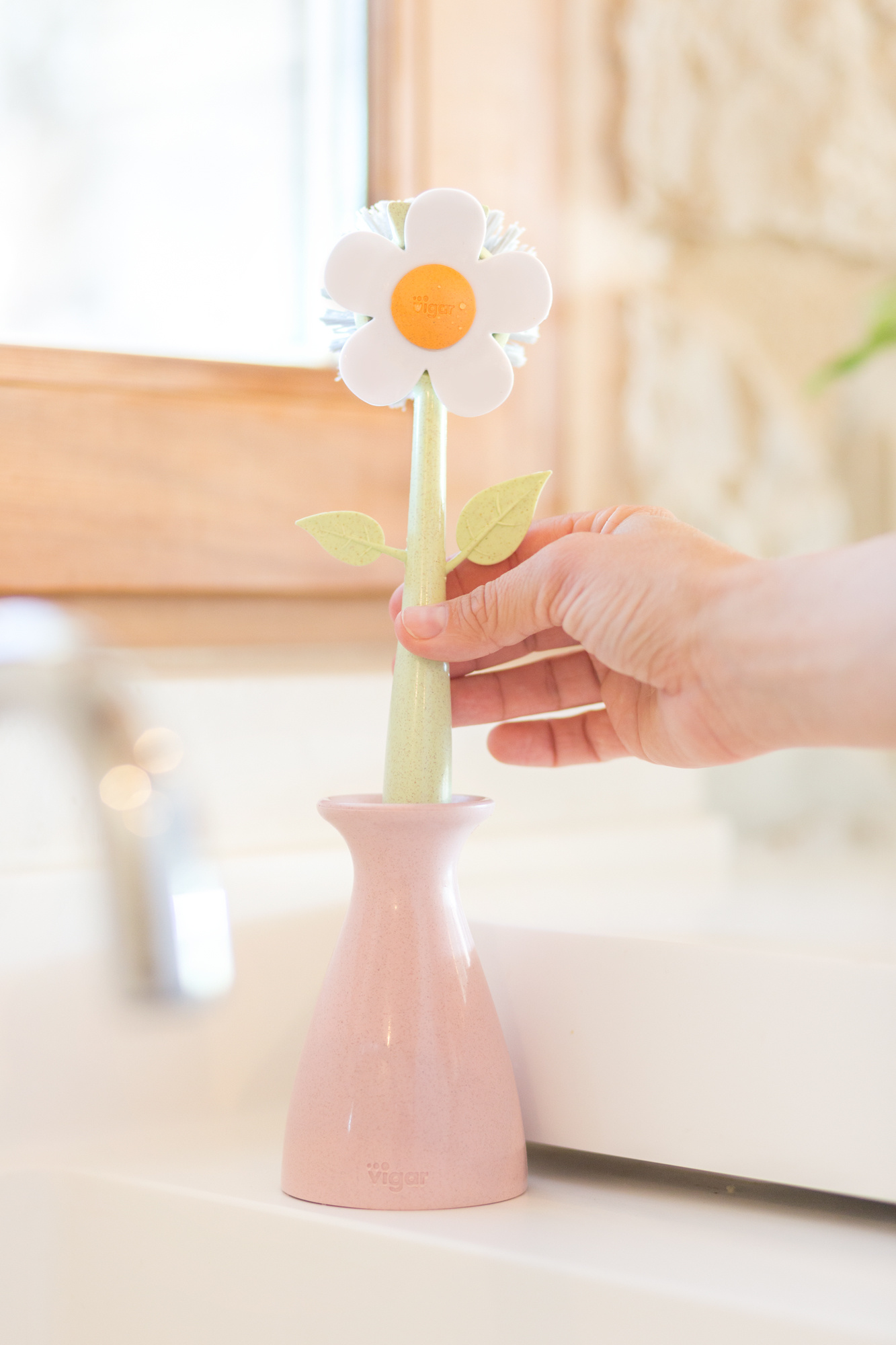 Florganic pink dishwashing brush with vase - Kitchen Trend