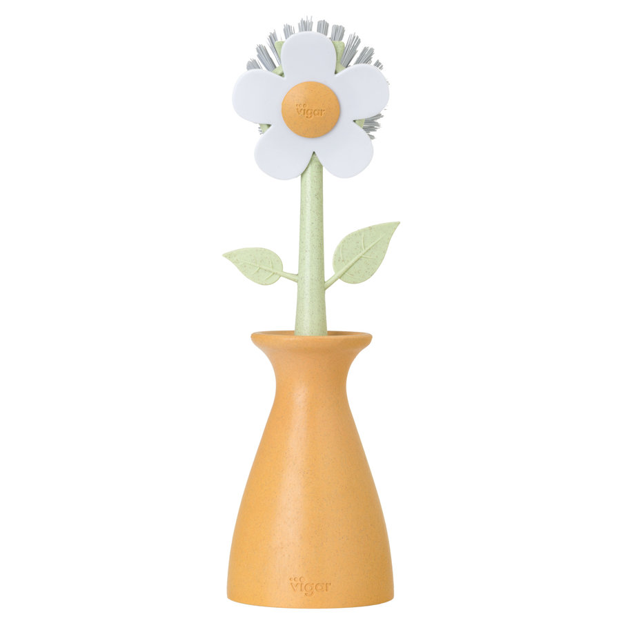 Florganic orange dishwashing brush with vase