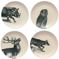 set/4 breakfast plate fauna elements