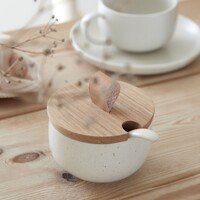 Sugar Bowl with Spoon and Wood Lid cream