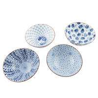 Cadeauset 4 Rijstkommen 12 cm Patronen Blauw-Wit