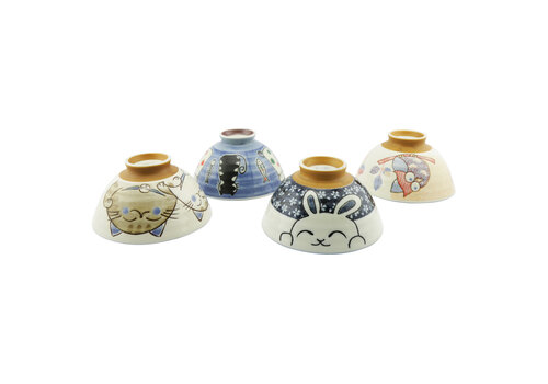  Gift Set 4 Rice Bowls 12 cm Japanese Folklore 