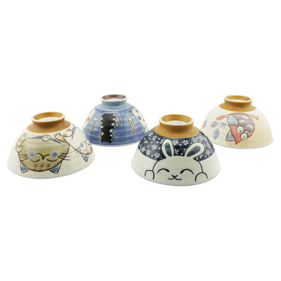 Giftset/4 Japanese ricebowls Owl