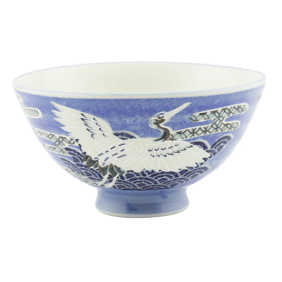 Japanese Rice Bowl 12 cm Crane Light Blue