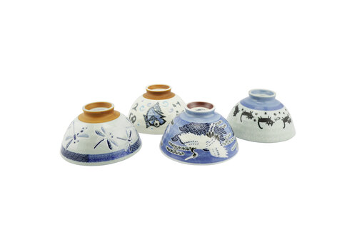  Cadeauset 4 Rijstkommen 12 cm Dieren Blauw-Wit 