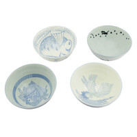 Gift Set 4 Rice Bowls 12 cm Animals Blue-White