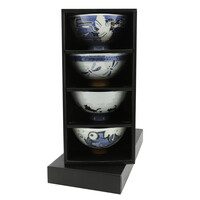 Gift Set 4 Rice Bowls 12 cm Animals Blue-White