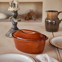 Ovale Schaal Met Deksel 25 cm Poterie Caramel