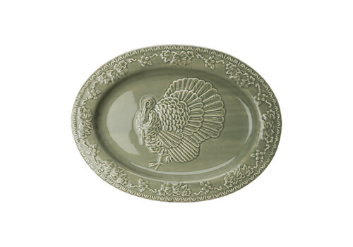 Ovale schaal kalkoen 48x36x4cm Mosgroen   Ovale schaal kalkoen 48x36x4cm Mosgroen