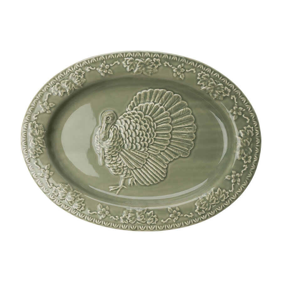 Ovale schaal kalkoen 48x36x4cm Mosgroen