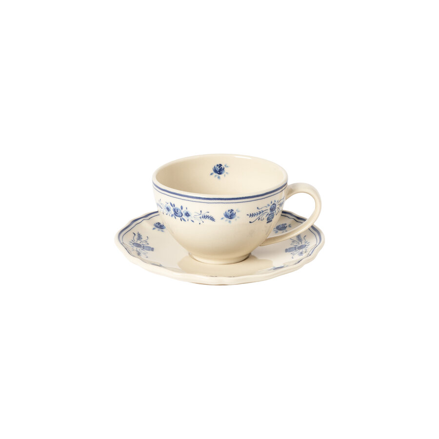 Teacup & saucer 26cl Vila creme-blue