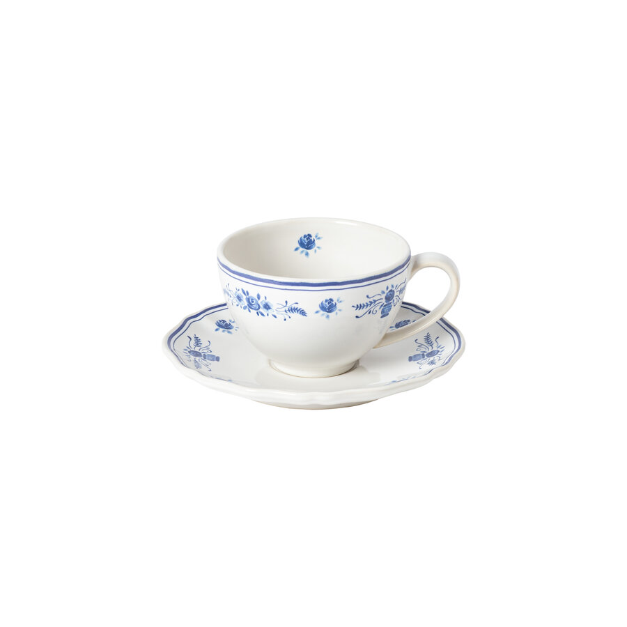 Teacup & saucer 26cl Vila white-blue