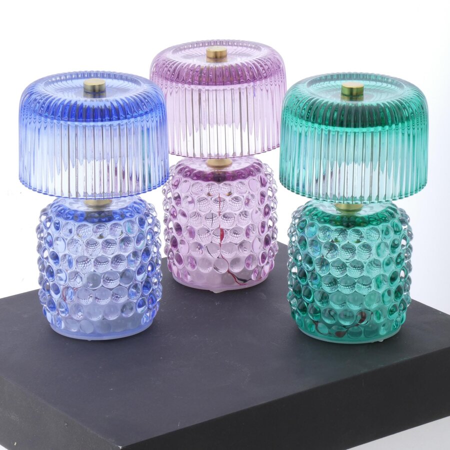 Glazen lampje 17x10 groen en blauw en paars ass