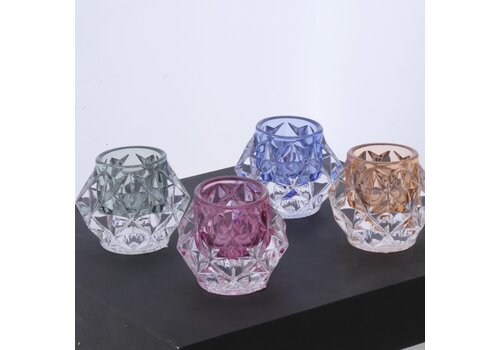  Glazen waxinehouder in blauw oranje rood en groen ass 