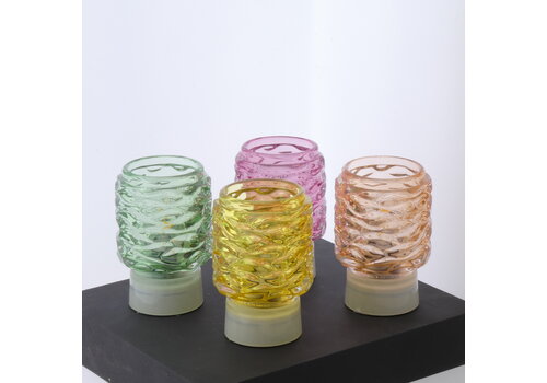  Glazen lampje 13x9cm in groen geel roze en fuxia ass 