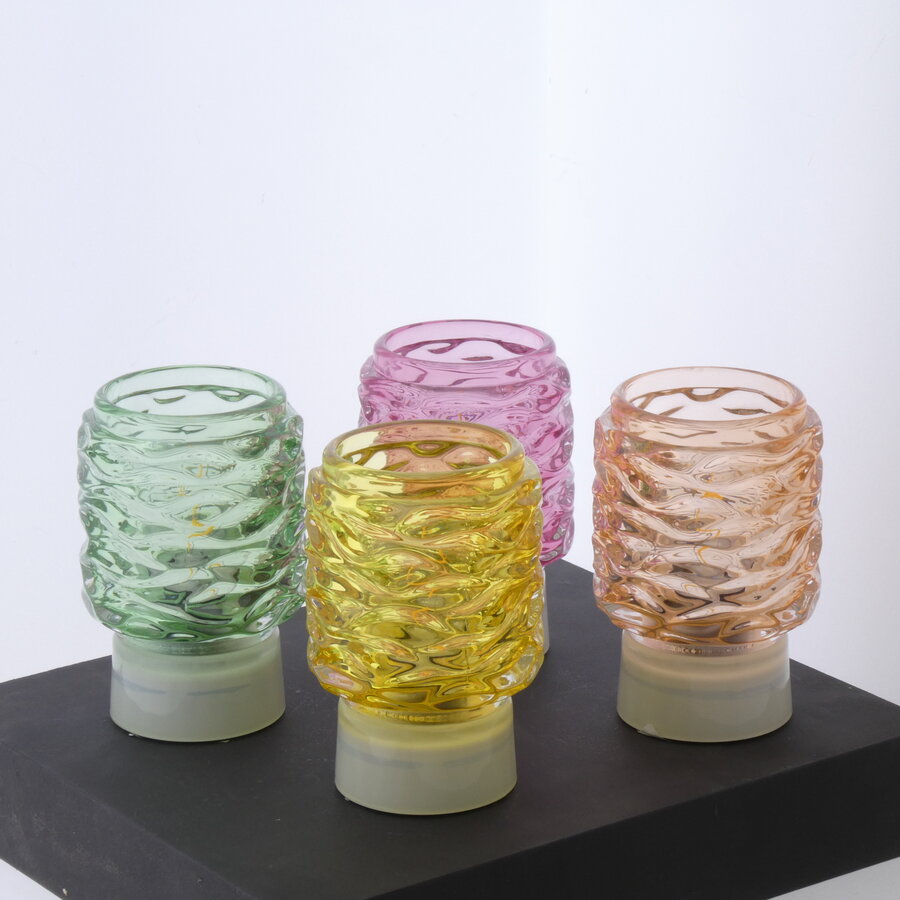 Glazen lampje 13x9cm in groen geel roze en fuxia ass