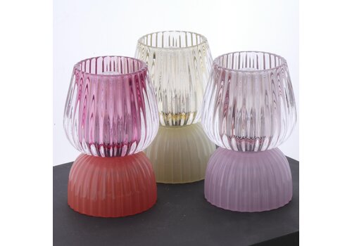  Glazen lampje 12x9cm in geel en roze en rood ass 