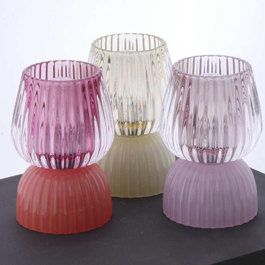 Glazen lampje 12x9cm in geel en roze en rood ass