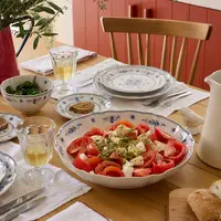 Ronde schaal 34 cm VILA wit-blauw