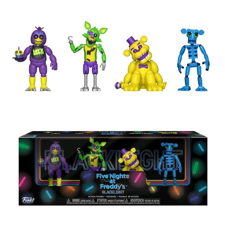 Blacklight Chica, Foxy, Golden Freddy 