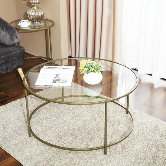 Coffee Table - Iron - Golden Frame - Ø90 cm
