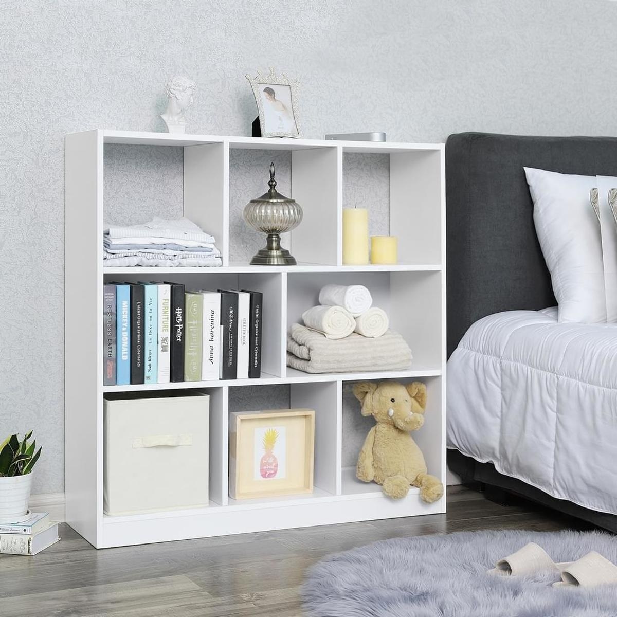 Parya Home - Bücherregal - weiß - 8 Fächer - inkl. Wandhaken