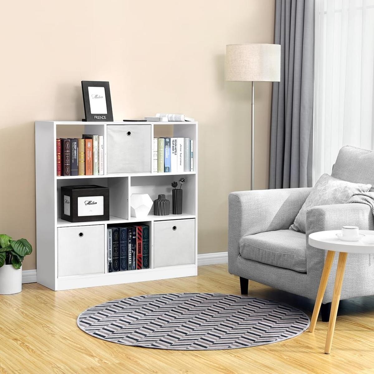 Parya Home - Bücherregal - weiß - 8 Fächer - inkl. Wandhaken