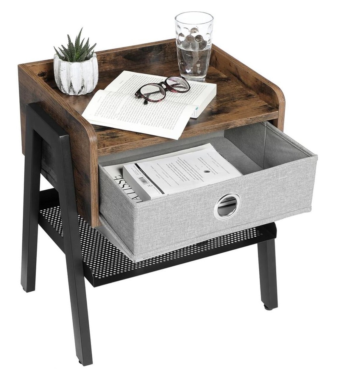 Parya Home - Nachttisch - Vintage - 35x42cm - Dunkelbraun