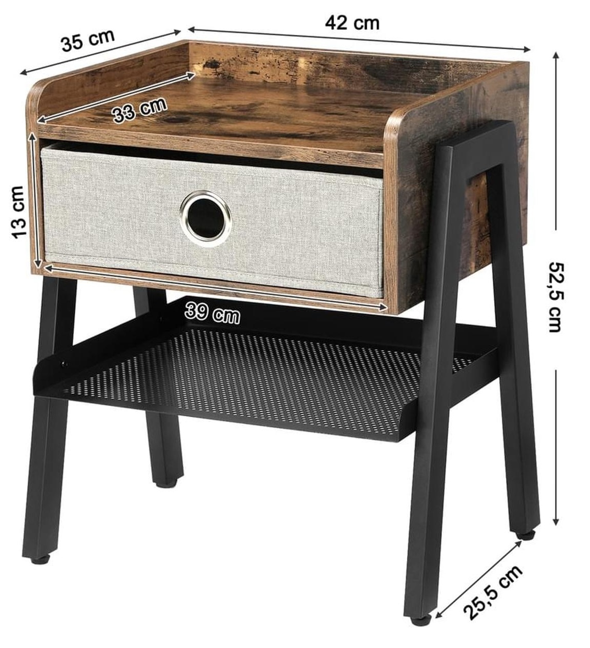 Parya Home - Nachttisch - Vintage - 35x42cm - Dunkelbraun