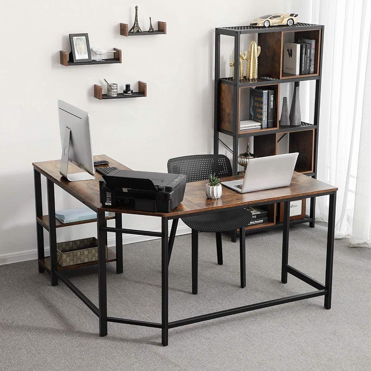 Parya Home - Industrieller Eckschreibtisch - L-Form - MDF / Metall