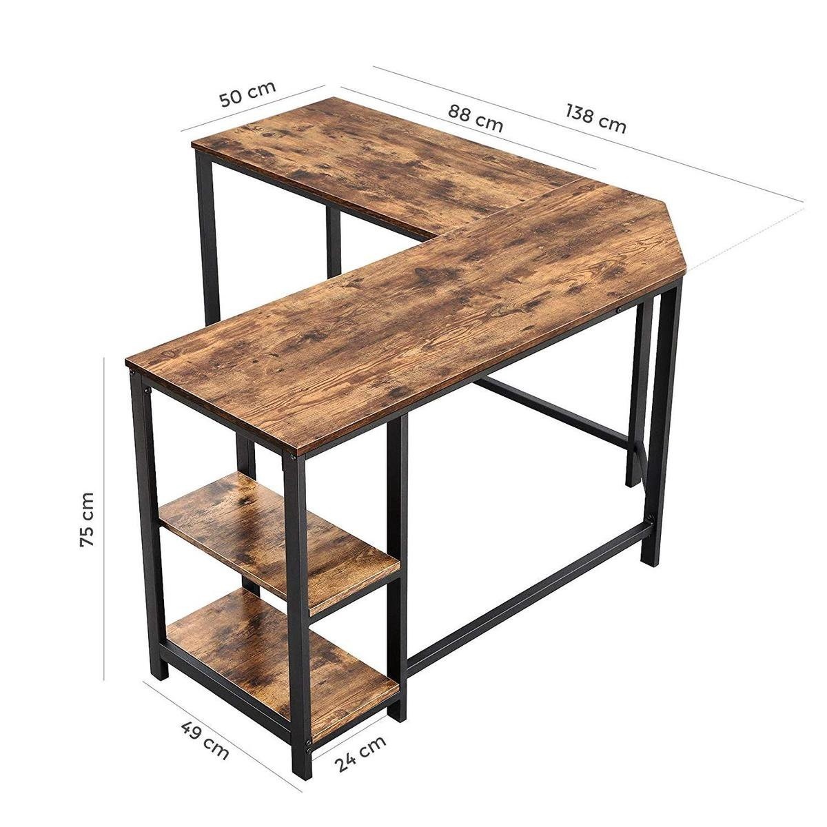 Parya Home - Industrieller Eckschreibtisch - L-Form - MDF / Metall