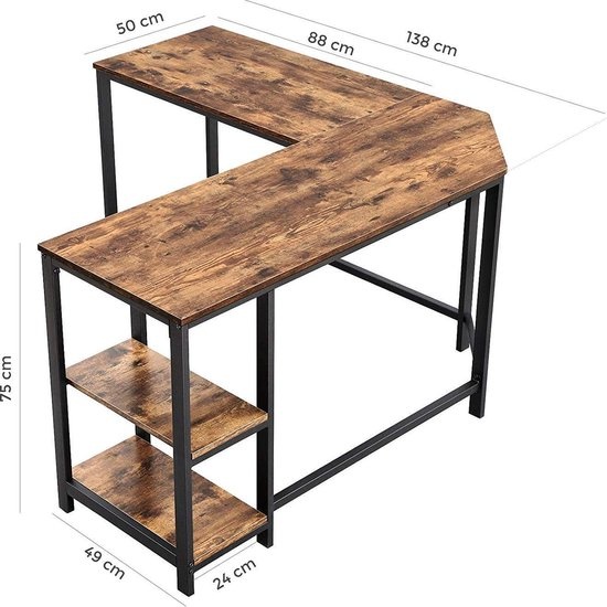 Vasagle Industrieller Eckschreibtisch - L-Form - MDF / Metall