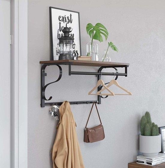 Parya Home - Kleiderständer - 5 Haken - Metall/Holz - Dunkelbraun