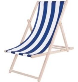 Platinet - Strandstoel - Inklapbaar - Hout - Blauw/Wit