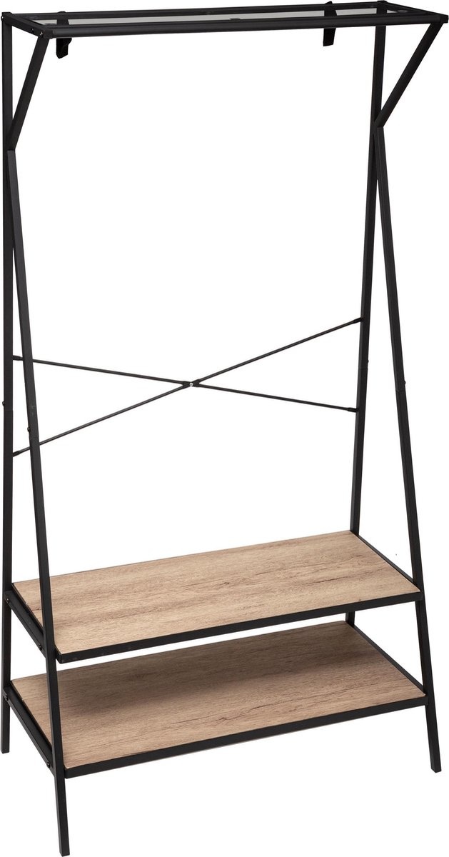 5Five - Coat rack with shoe rack - Metal and Wood - Black - 80 x 38 x 160 cm