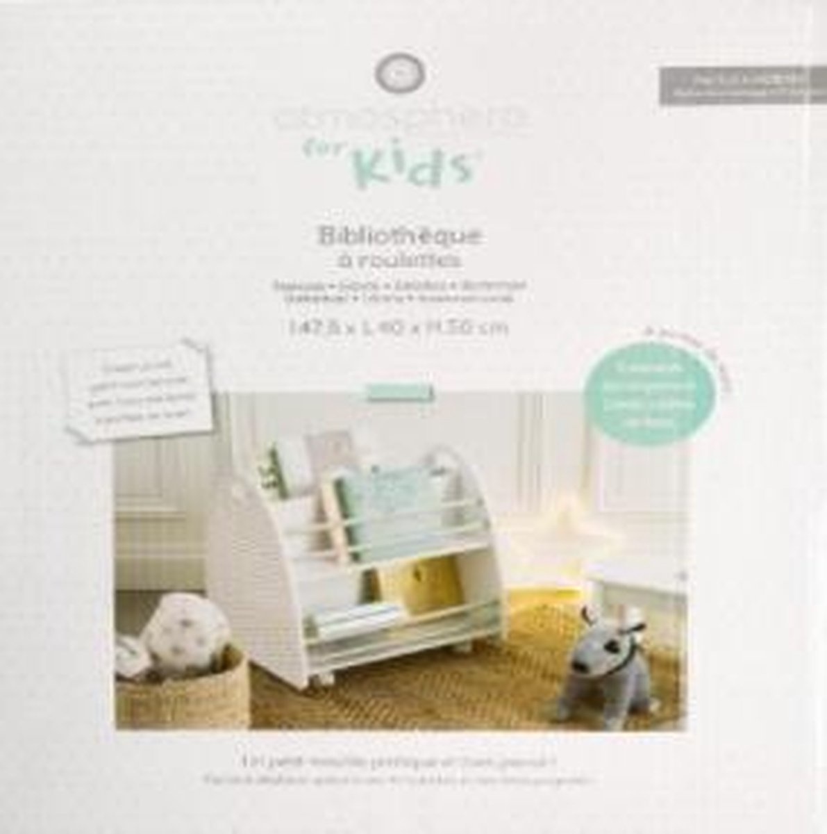 Atmosphera - Low bookcase for children - on wheels - white/grey