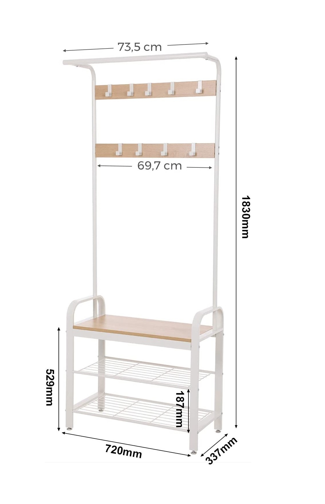 Parya Home - Clothes Rack - Coat and shoe rack - 9 Hooks