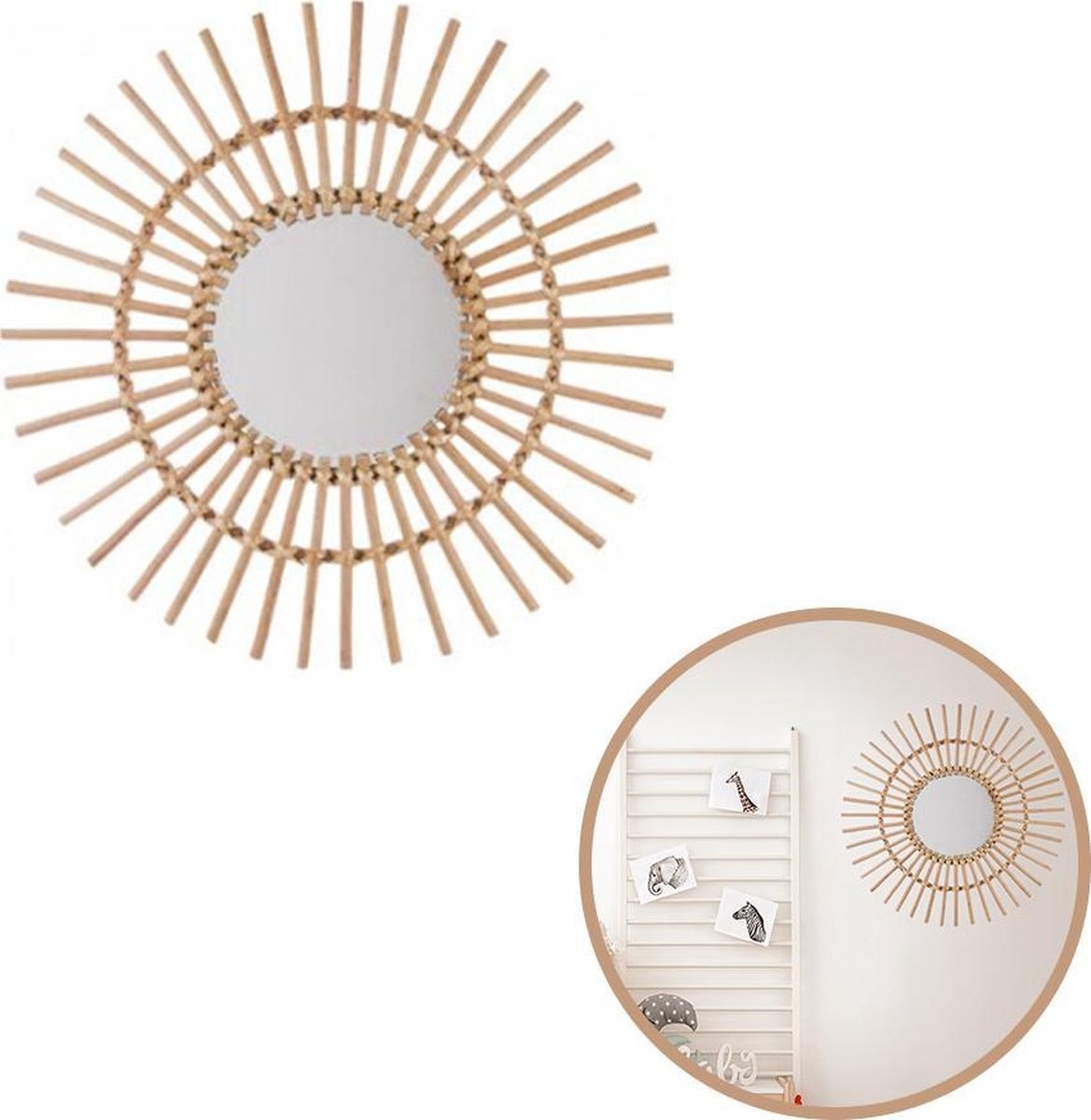 Atmosphera - Mirror - Rattan - Brown - Ø58cm
